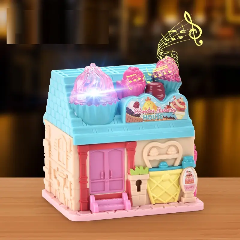 子供ギフト女の子DIYおもちゃピンクプラスチックミニチュア家具ヴィラプリンセスキャッスルプレイセットふりプレイドールミュージックハウス