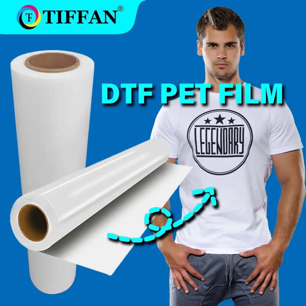 TIFFAN özel boyut çift tek taraflı DTF Pet Film 30CM 33CM 60CM 60CM * 100M rulo ısı transferi 75 mikron sıcak soğuk Peel DTF Film