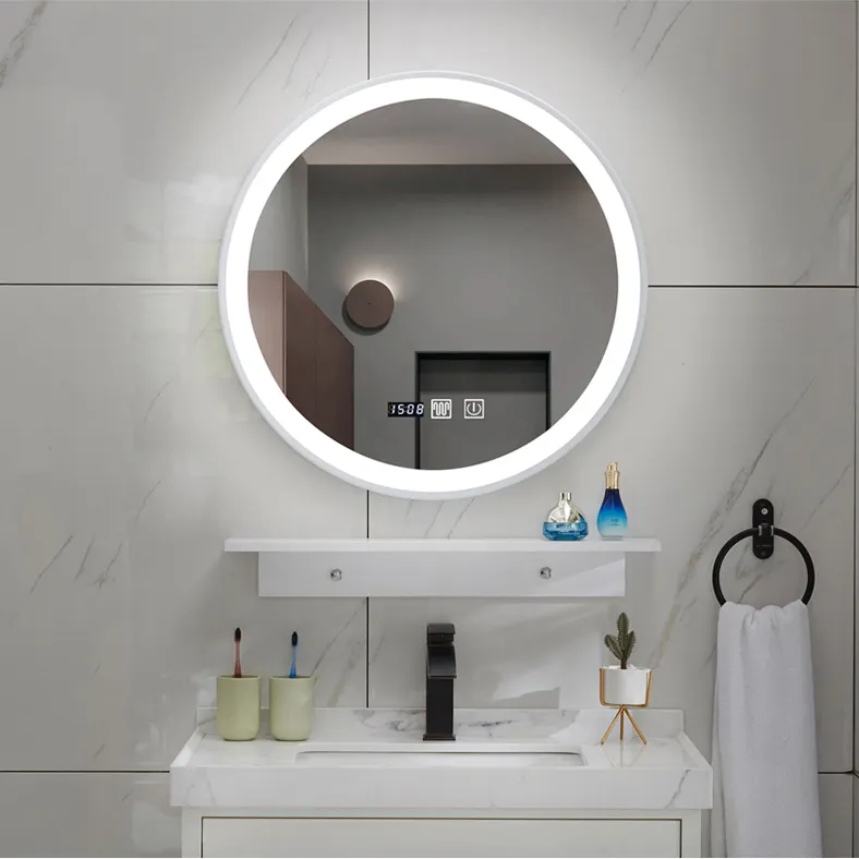 Mejores ventas al por mayor 60cm 80cm Circular baño Espejos decorativos luces LED iluminadas belleza peluquería pared hoteles