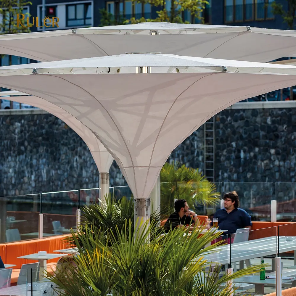 Guarda-chuva retrátil elétrico redondo para piscina de jardim resistente a UV ao ar livre