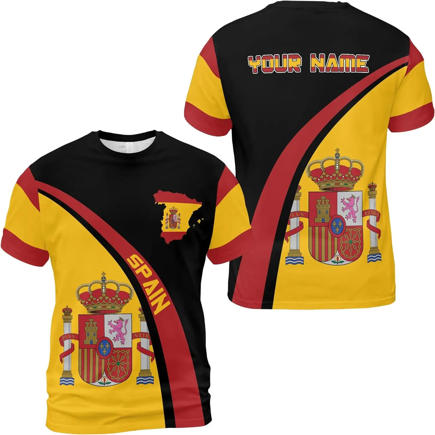 Fitspi Groothandel Aangepaste Naam Landvlag Bedrukt Spanje 3d T-Shirt Hoodie Unisex Oversized Spaans Shirt