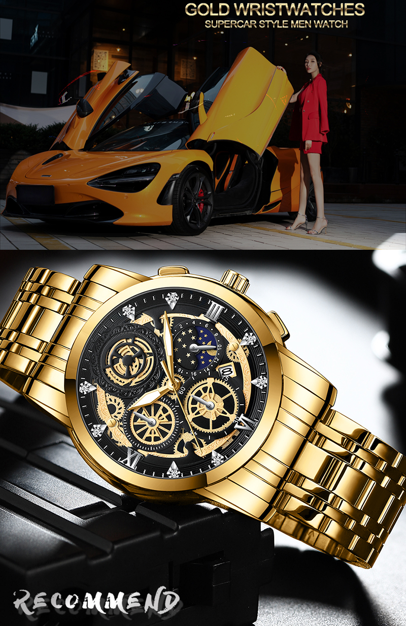 VAVA VOOM Original Watch Men's Waterproof Stainless Steel Quartz Analog Fashion Business Sun Moon Star Wristwatches