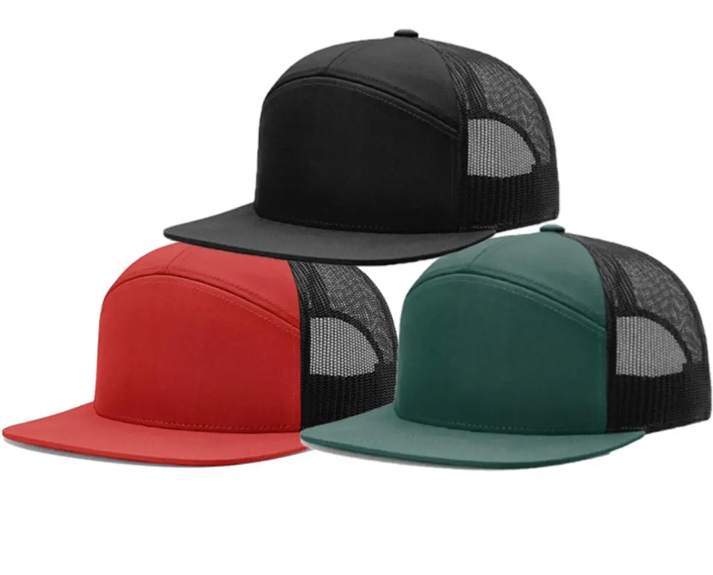 Plain luxury wholesale flat snapback hats manufacture no logo blank black hip hop mens 7 panels custom trucker cap