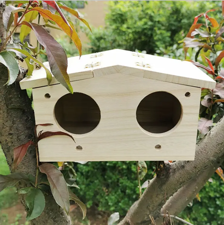 कस्टम थोक साधारण बड़े पक्षी पिंजरे की लकड़ी नक्काशी घर कस्टम थोक डबल पक्षी घर