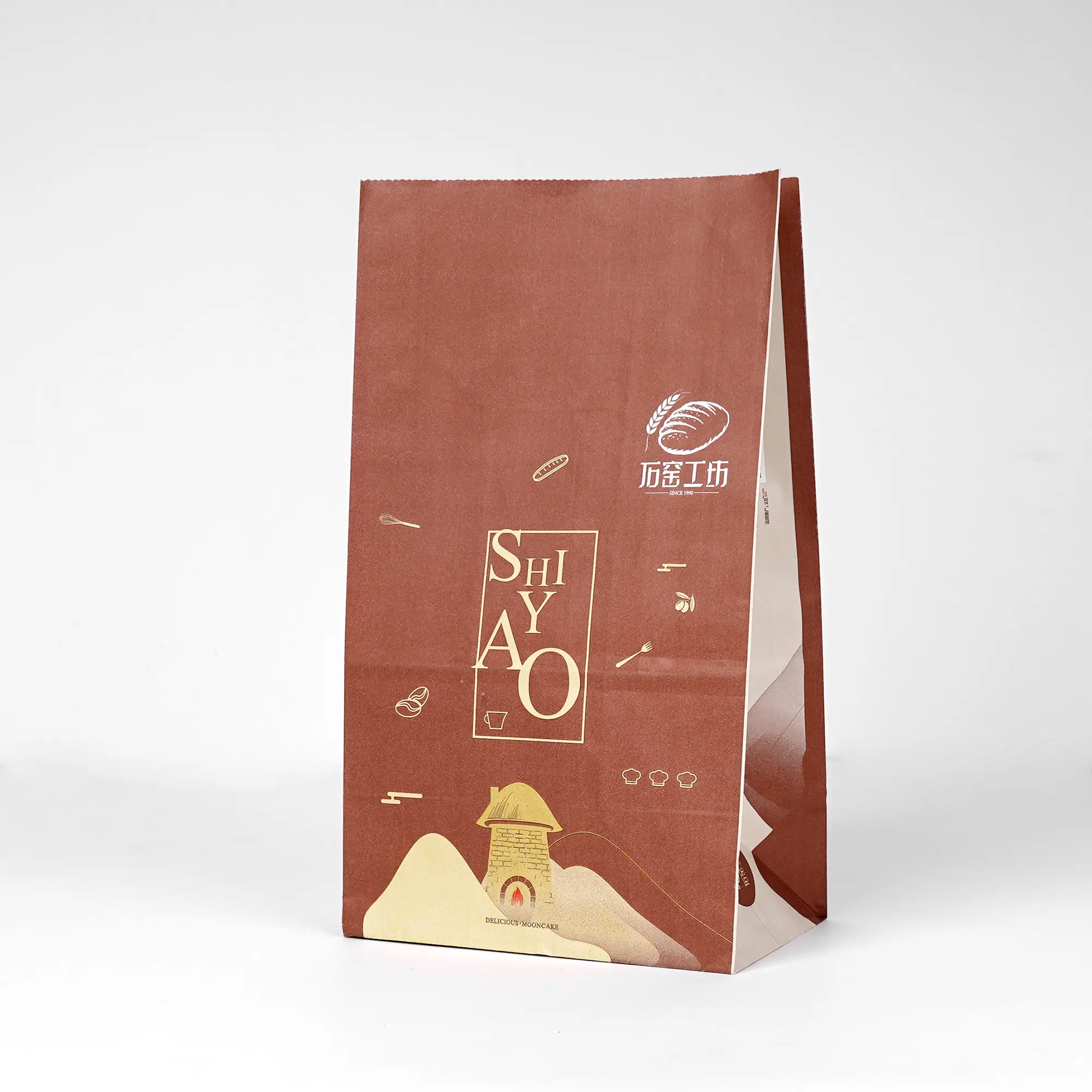 Custom Paper Bag and Kraft Paper Bag Bread Packaging and Chicken Take Away Bags Food Package Disposable CMYK Flexo Printing Lv66