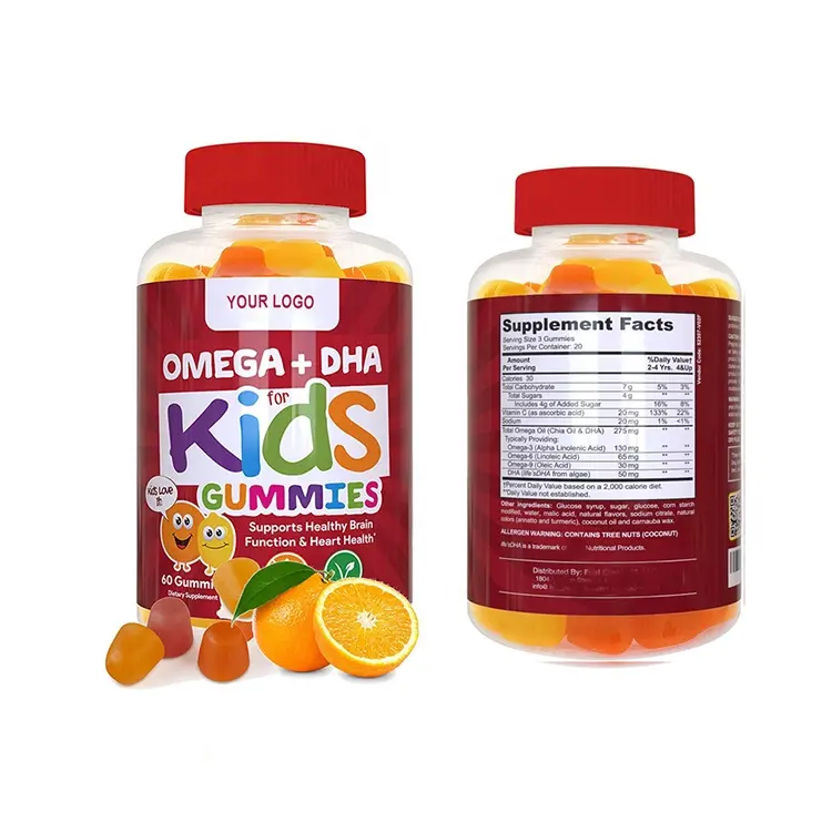 100% Pure Organic Kids Multivitamin DHA Omega 3 Gummies With Omega 6 9 For Supports Brain Joint Heart Eyes and Immune System