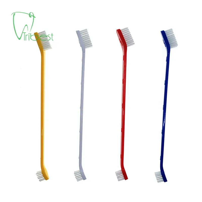 Tribest spazzolino da denti multicolore confezione da 3 spazzolini da denti con manico lungo zampa di gatto doppio lato Pet Cat Dog spazzolino da denti