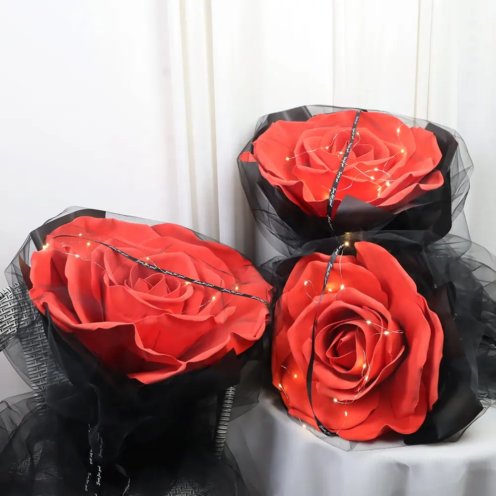 Nuevo estilo de gasa negra PE ramo de flores rosas ramo de Boda nupcial suministros de Navidad festivo DIY Paquete de Material artesanal