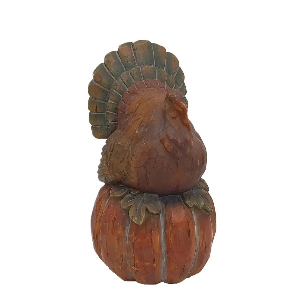 Figuritas de pavo de resina con efecto tejido de decoración de otoño escultura de pavo de poliresina