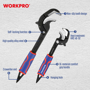 WORKPRO 2PC多功能管钳套装多功能自动锁定大开端碳钢可调扳手21毫米 - Product Image 5