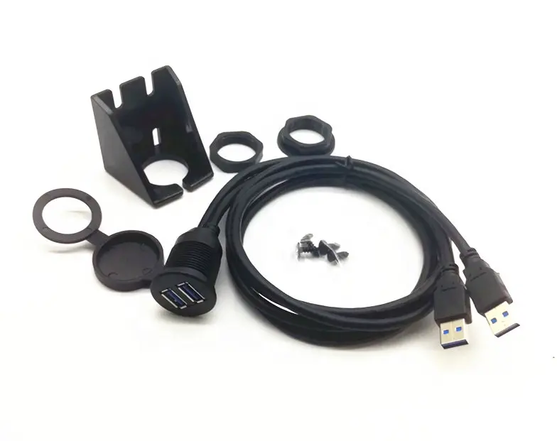 Оптовая продажа alibaba автомобильный утопленный кронштейн для панели приборной панели USB 3,0 штекер-гнездо Удлинительный кабель с круглым панельным креплением двойной USB 3,0