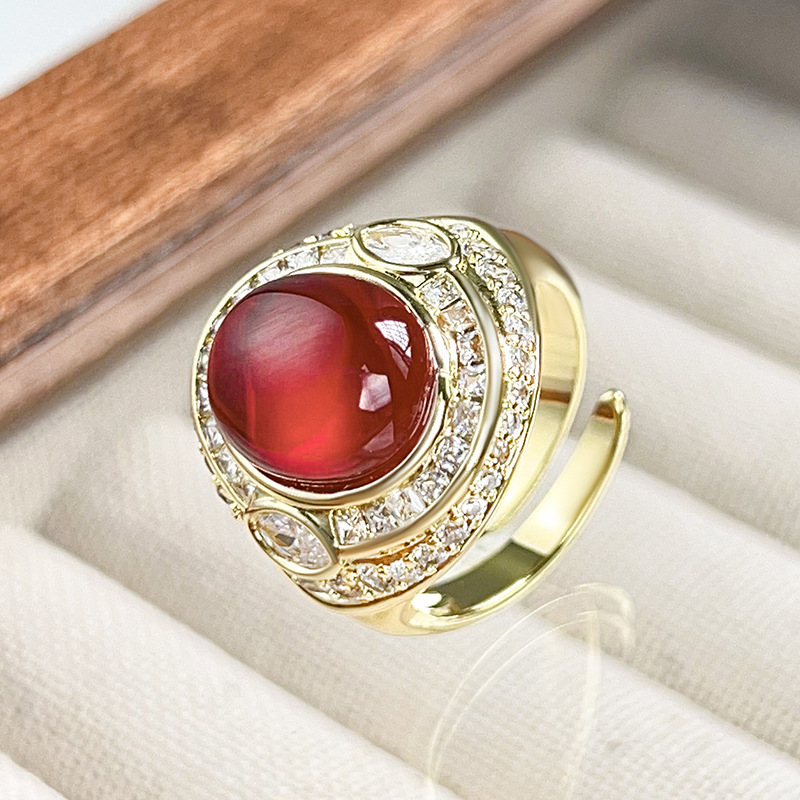 Bague en corindon rouge, taille ajustable