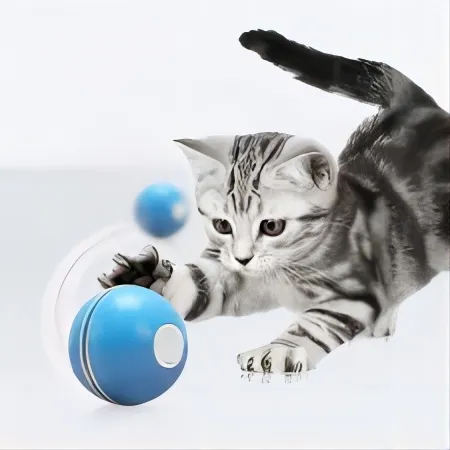 ลูกบอลกลิ้งไฟฟ้าสำหรับสัตว์เลี้ยงลูกบอลติดตามแบบโต้ตอบมีไฟ LED พร้อมขนนกสำหรับสุนัขแมวของเล่นทีเซอร์