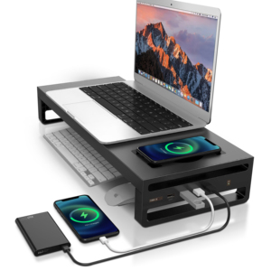 PC Screen Stand <strong>Computer</strong> <strong>Monitor</strong> Riser with Extended USB Port Wireless Charging <strong>Function</strong> for Home Office and Keyboard Storage - Product Image 1
