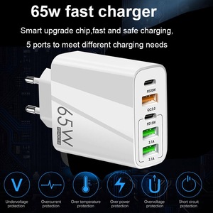 65W PD Fast Charger EU US UK 2 Type C 3 <strong>USB</strong> Port for iPhone QC3.0 <strong>Multiple</strong> <strong>Output</strong> <strong>Adapter</strong> Phone Travel Wall Fast Charger - Product Image 5