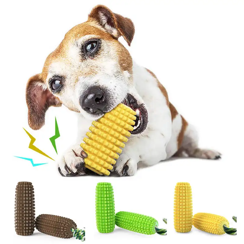 Wholesale Custom Eco-friendly Corn Shaped Interactive Squeaky Food Bite Pet Chew Dog Training Cleaning Teeth for Pet Dog