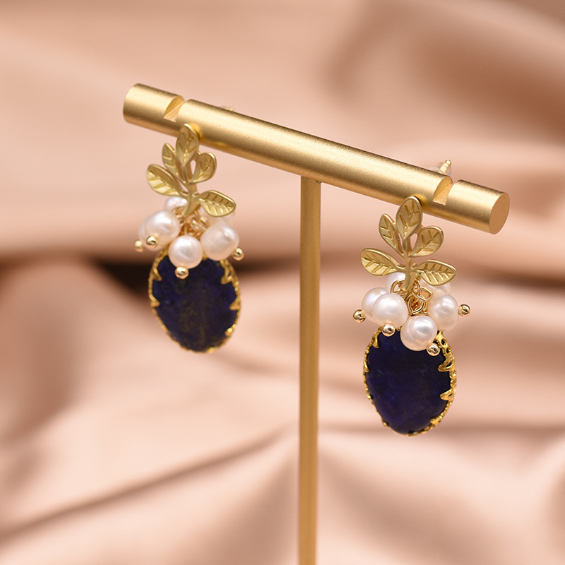 GE0897-3 Boucles d'oreilles ovales en lapis-lazuli