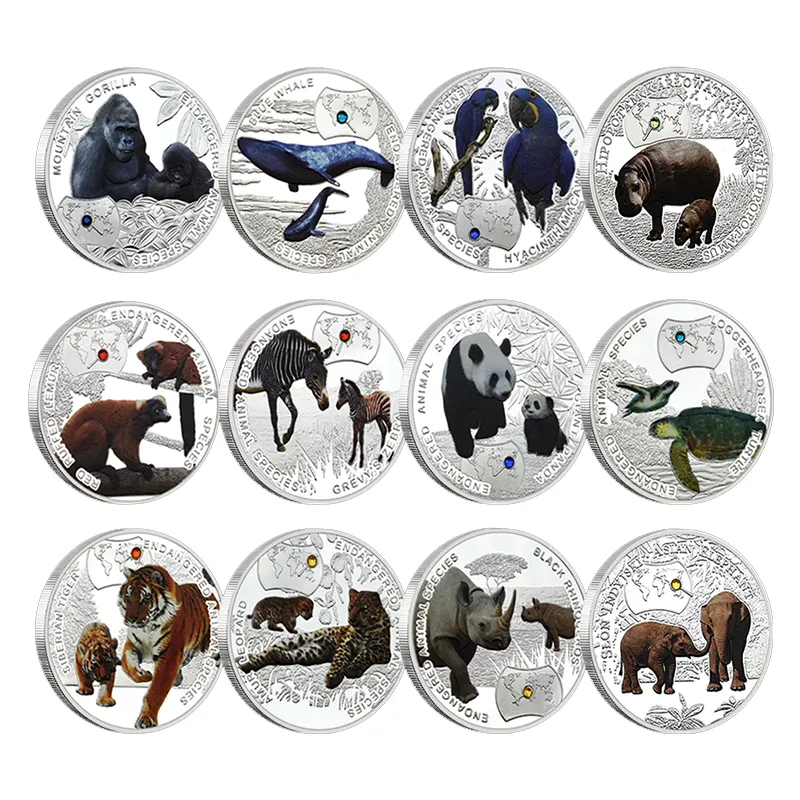 Gli animali africani in via di estinzione sfidano monete in metallo argento placcato cristallo 1000 Kwacha Zambia commemorativa collezione regalo di monete