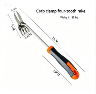 Rastrillo de cuatro dientes con pinza de cangrejo (naranja)