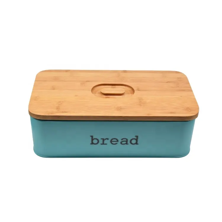 Boîte à pain rectangulaire en acier inoxydable, panier de rangement de cuisine, récipient alimentaire avec couvercle en bois
