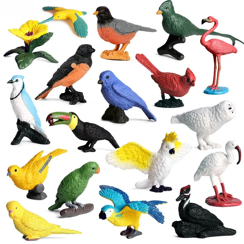 Brinquedo de mesa de simulação de pássaros modelo animal sólido mini flamingo toucan