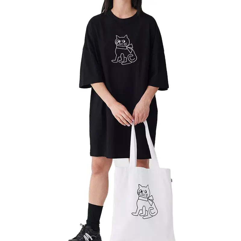 Camiseta de algodón con estampado de gato Animal para mujer, camiseta informal de manga corta, camiseta bonita