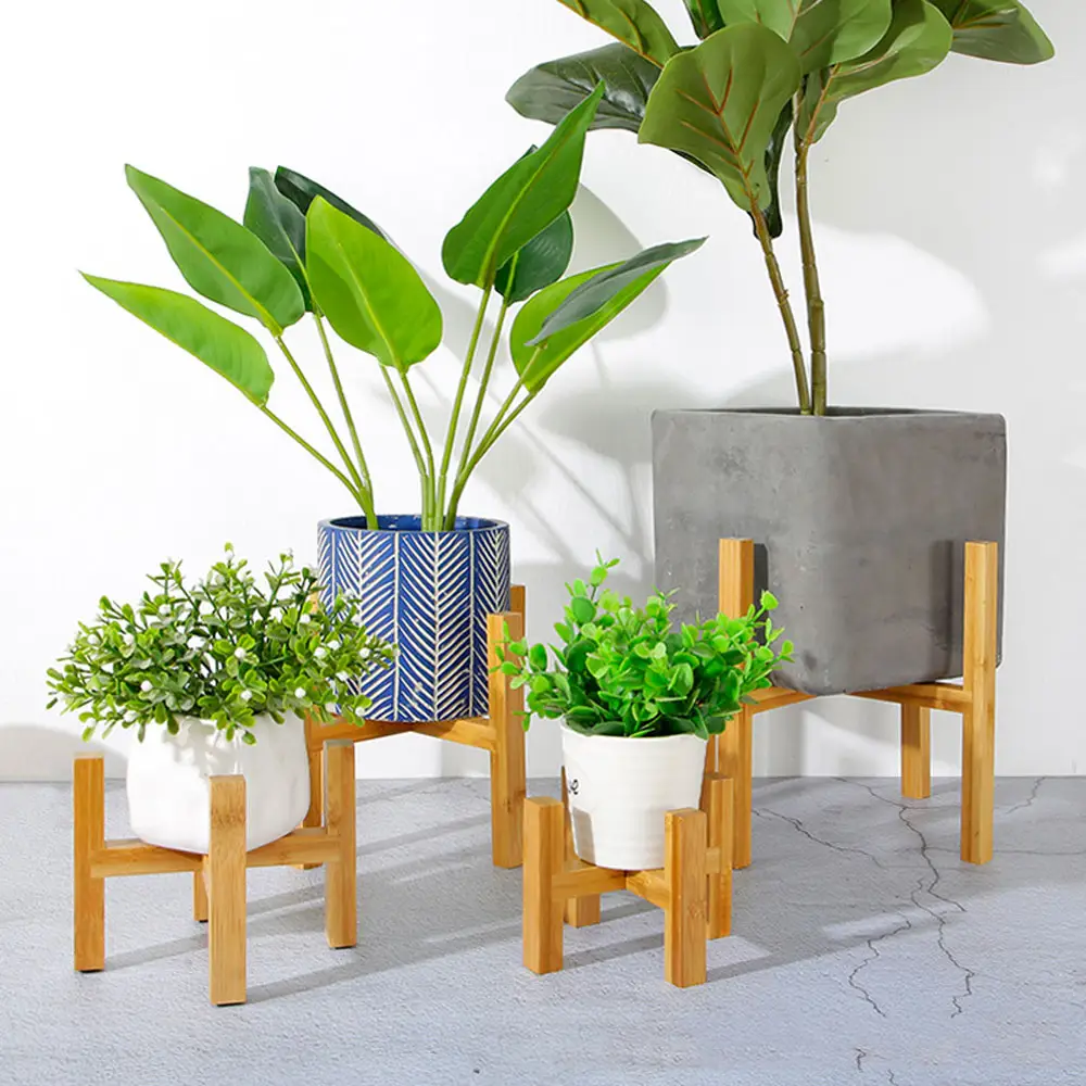 現代の竹の花鉢植えホルダーラック植物スタンド屋内植物用木材植木鉢スタンド