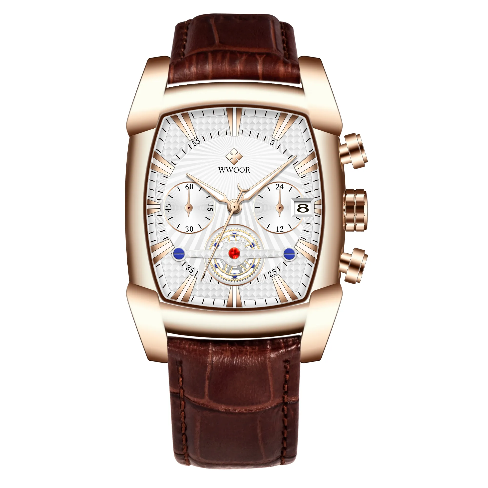WWOOR – montre à quartz de luxe marron pour hommes, bracelet élégant en cuir PU, 3 cadrans, chronographe, ensemble de montres d'affaires géantes, 8843