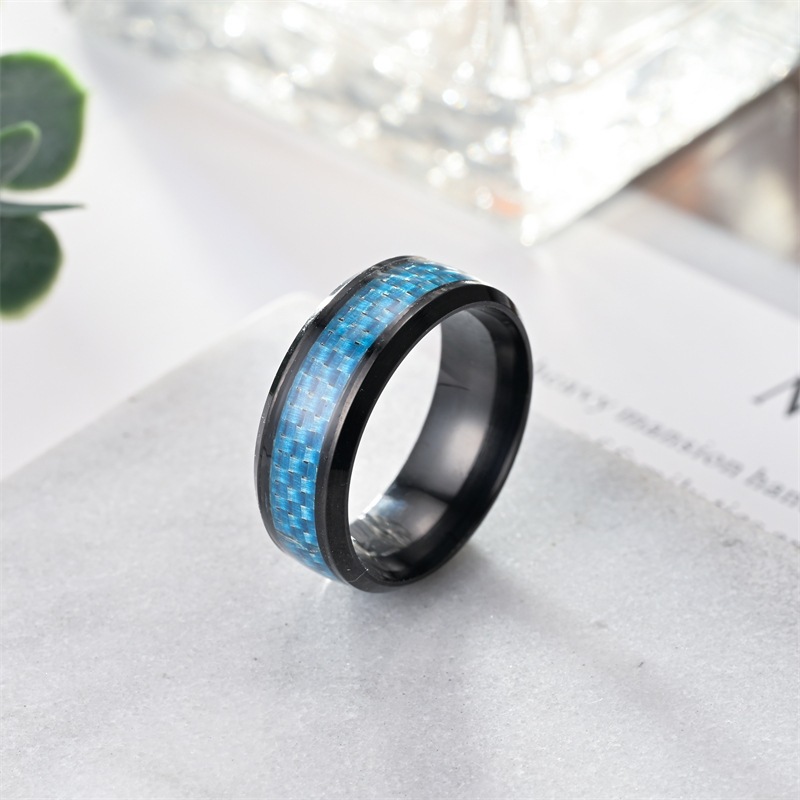Anillo de fibra de carbono negro y azul 8x2