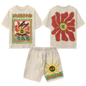 夏季服装男士<span class=keywords><strong>t</strong></span>恤短套装定制印花酸洗重量级100% 棉超大<span class=keywords><strong>t</strong></span>恤和汗衫短裤套装男士