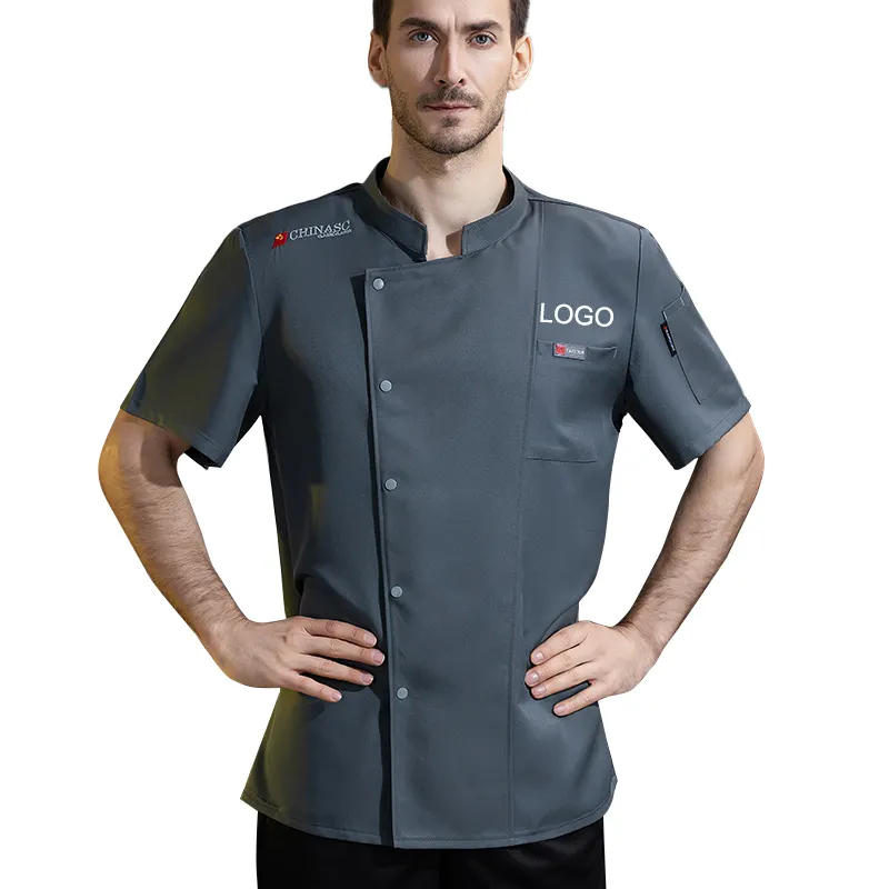 Giacca da Chef Jacket a manica corta nera e rossa giacca Executive Chef Uniforme De Cocina Para Chef