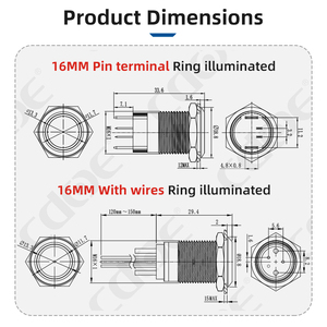 Interruttore a pulsante impermeabile 10a Ip67 controllo di potenza illuminata simbolo Led rosso verde blu 12v interruttori momentanei con fili - Product Image 4