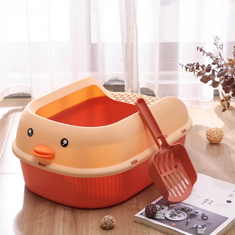 Yellow Duck Cat litter Basin Semi enclosed Cat Toilet Large Opening Pedal Cat litter box