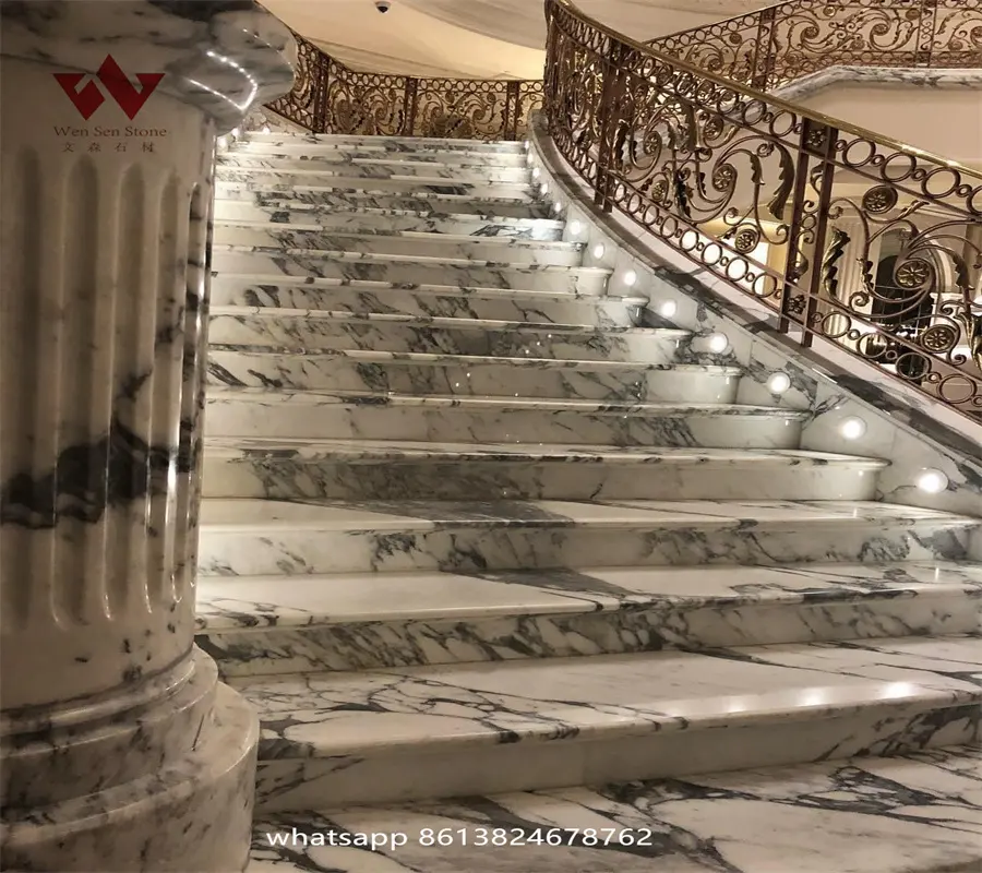 Gradini e alzate per scale intagliati in marmo per interni di Design europeo italia scale decorative in marmo bianco per scale