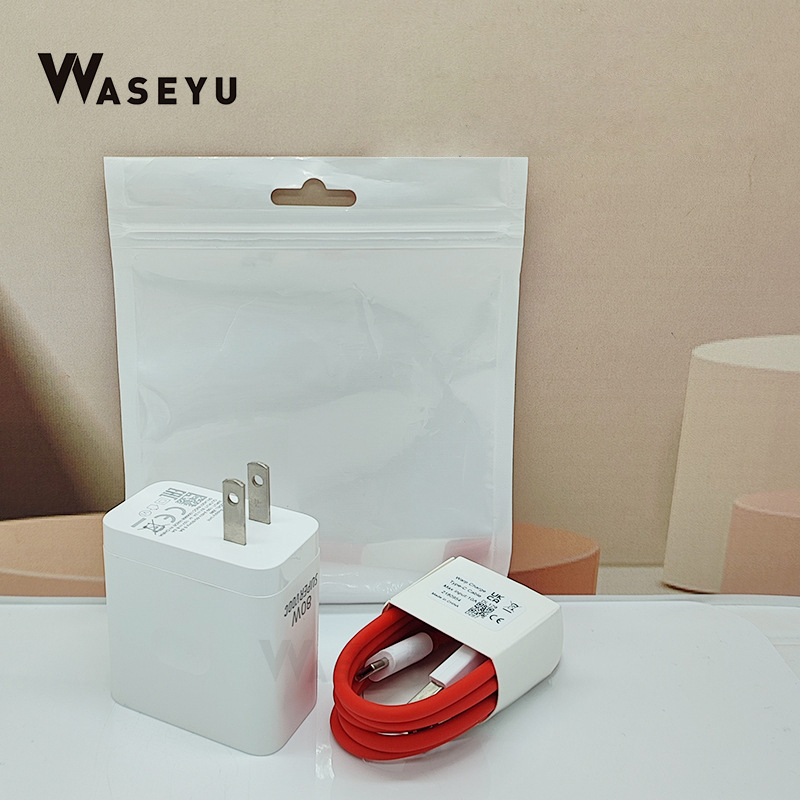 Blanco 80W Enchufe US + Cable Type-C ROJO de 1m + Caja