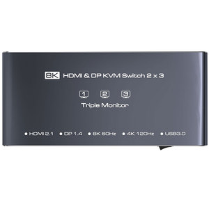 Conmutador KVM DP 2x3 8K Triple Monitor DP HDMI Monitor extendido Conmutador KVM USB 2 en 3 salidas para 2 computadoras que comparten 3 monitores - Product Image 4