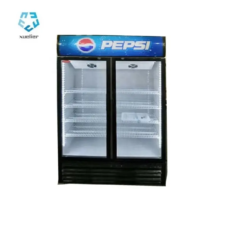 Refrigerador de bebidas con doble puerta de cristal, refrigerador de 660L pepsi promocional