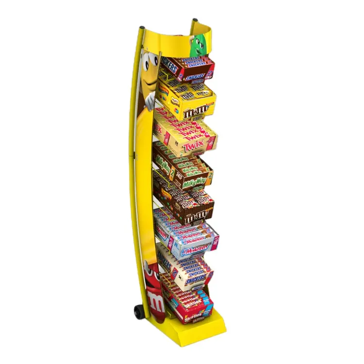 Soporte de exhibición de Metal de alambre personalizado, estante de exhibición de dulces en forma de plátano para tienda de dulces