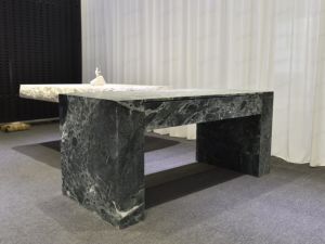 SH taş özelleştirilmiş doğal yeşil taş mermer Bar masası dikdörtgen ofis mobilyaları mermer bilgisayar resepsiyon masası çekmeceli - Product Image 3