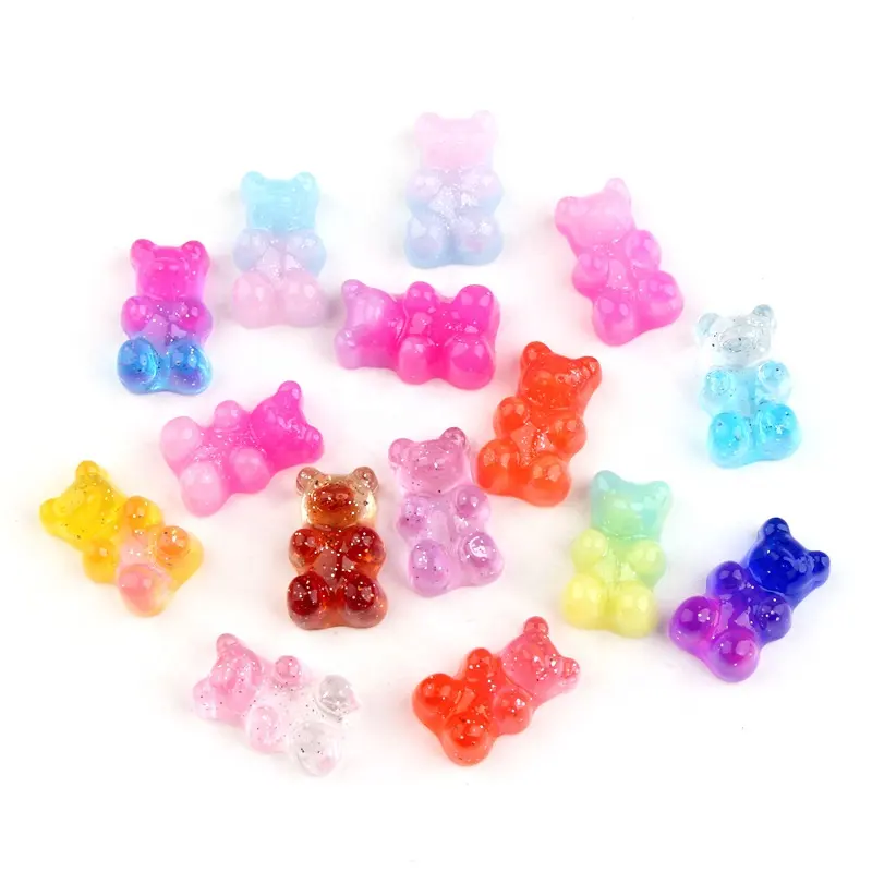 Wholesale 11*17mm Glitter Gradient Flat zurück Candy Bear Resin Cabochon DIY Kids Jewelry Earring