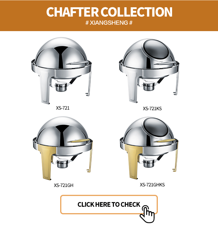 Luxury gold stainless steel metal 6L food warmer buffet Designed cheap roll shape oval chafing dish set