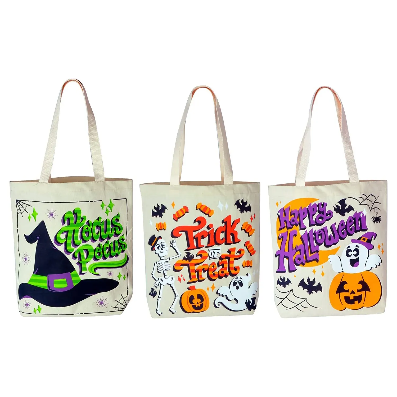 Bolso grande de lona reutilizable para Halloween, bolsa grande para dulces, dulces