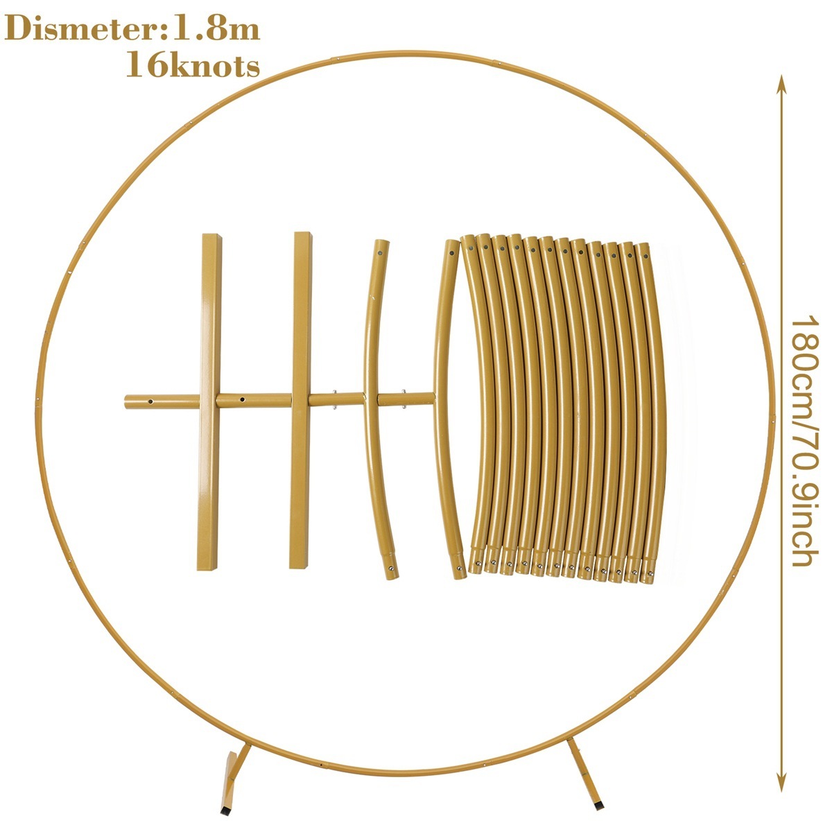 Arche annulaire dorée de 1,8 m en 9 sections