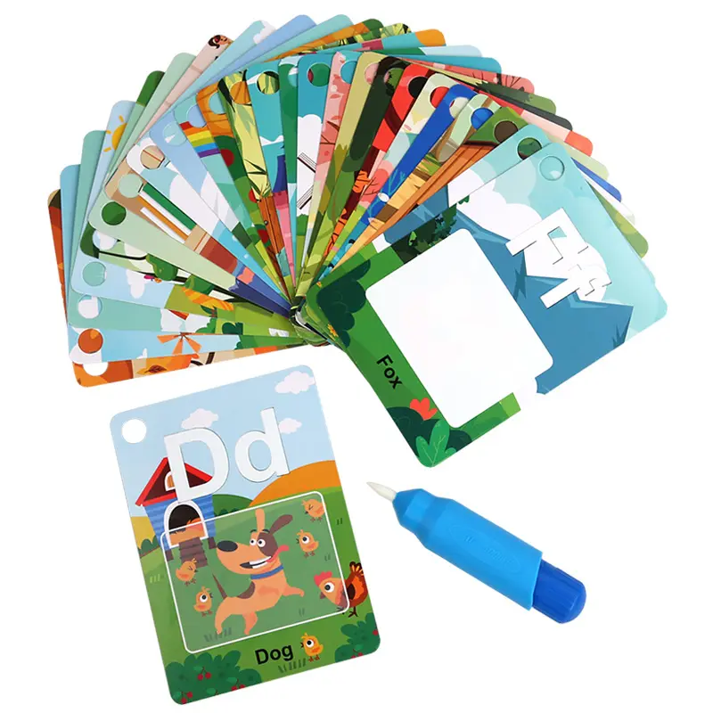 Carta cognitiva di apprendimento educativo precoce dei bambini 26 lettere della parola dell'alfabeto che imparano giocattoli di carte di pittura ad acqua magica