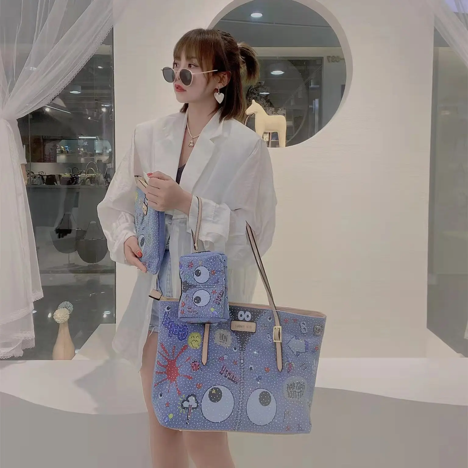 Высококачественный кошелек, сумочка, набор из 3 сумок, Специальная тема глаз, красочная сумка, женская сумка с граффити и кристаллами