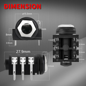 PCB paneli dağı 1/4 "6.35mm kadın Stereo jak soket ses Jack konnektörü 6 Pin DC Jack fişi gitar efektörler - Product Image 3