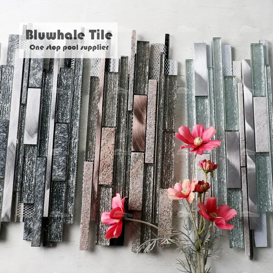 Bluwhale Tile Wholesale Premium Shower Backsplash Linear Metal striscia di acciaio inossidabile mosaico di vetro di marmo per la decorazione della parete