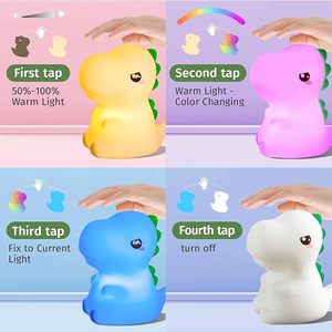 ไฟกลางคืนรูปกระต่าย LED ควบคุมด้วยเซ็นเซอร์สัมผัสรูปทรงไดโนเสาร์ทำจากซิลิโคนแบบพกพาสำหรับเด็กโคมไฟตั้งโต๊ะน่ารักตกแต่งห้อง - Product Image 6