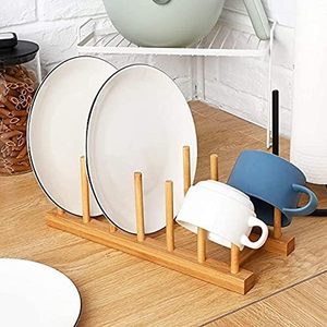 Bambu bulaşıklık plaka raf kurutma için raf standı süzgeç depolama tutucu organizatör kase fincan kitap tencere kapağı kesme tahtası - Product Image 5