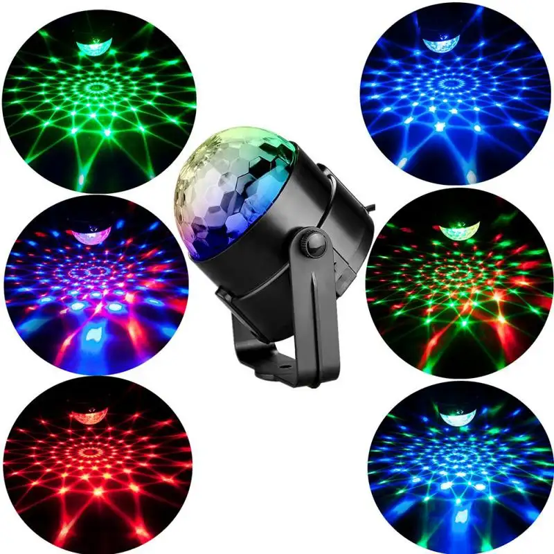 LED الصوت المنشط الدورية ديسكو الكرة DJ كشاف إضاءة للحفلات RGB الملونة LED ضوء المرحلة لعيد الميلاد الزفاف عطلة حزب تظهر KTV